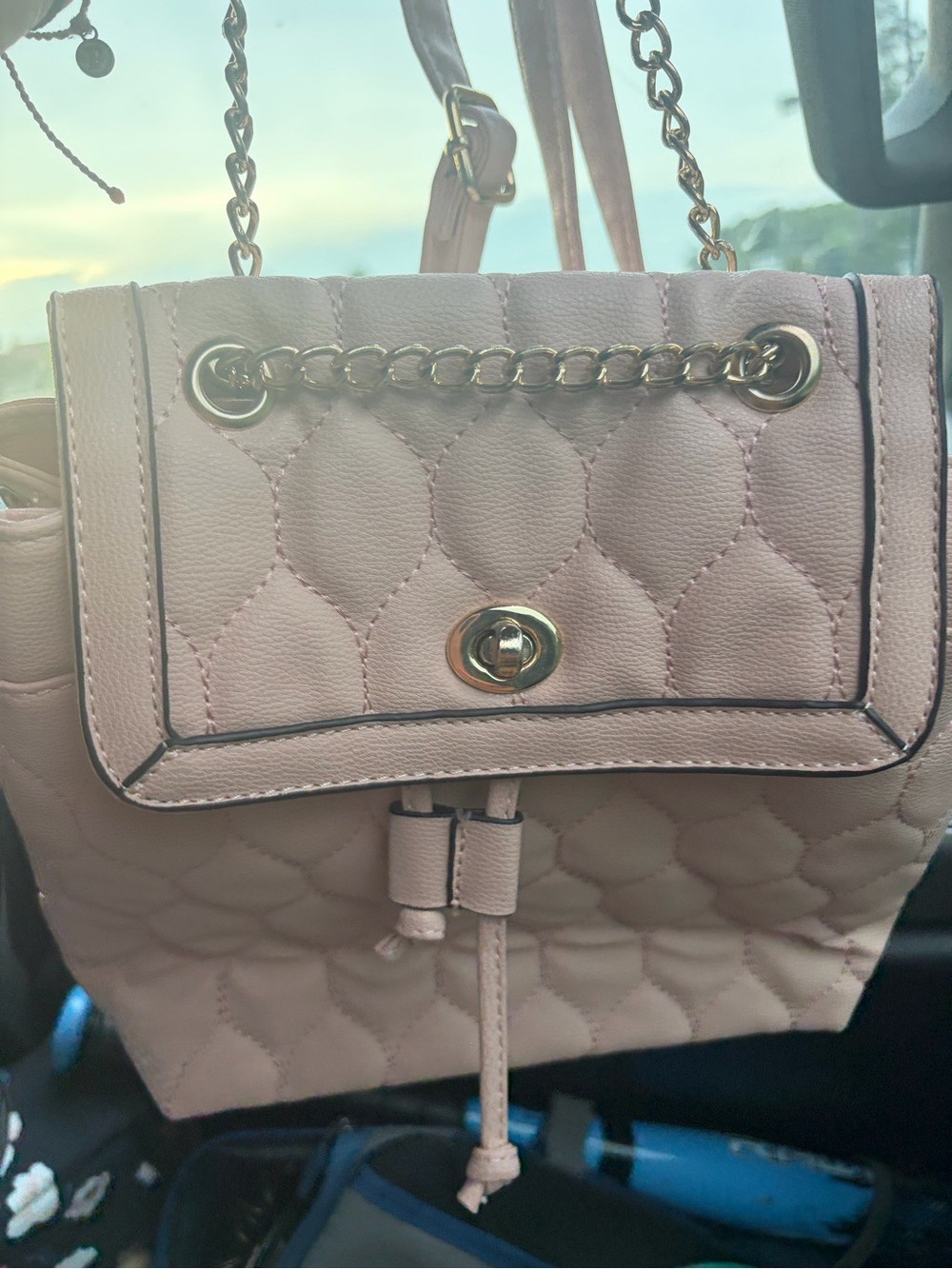 Quilted Pink Chain-Accent Women's Crossbody Bag w/ labubu charm keychain